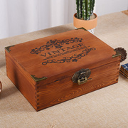 带锁收纳盒木质证件盒桌面储物盒子家用实木杂物收纳箱密码木箱子