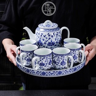 景德镇中式青花瓷茶具套装家用陶瓷高档轻奢简约茶杯高级大号茶壶