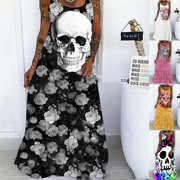 Skull Print SleevelessPlus SizeDress骷髅印花无袖加大码连衣裙
