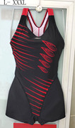 浩沙2311509女连体平角裤游泳衣黑色印花健身训练水运动保守舒适
