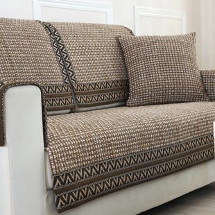 全棉亚麻中式防滑沙发垫布艺简约老式实木沙发巾套罩坐垫四季定制
