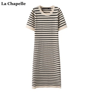 拉夏贝尔lachapelle夏季条纹，针织连衣裙女法式宽松气质长裙