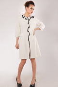 香港名师路欧美秋冬款优雅圆领白色七分袖OL修身薄羊毛连衣裙