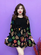 韩版玫瑰花拼接假两件连衣裙女士，秋季宽松圆领长袖气质显瘦娃娃裙