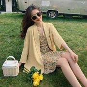 黄色薄款西装外套女2024夏季韩版气质网红休闲垂感雪纺小西服