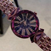 蒂米妮士手表星空个性潮流女表钢表带复古罗马紫色时尚