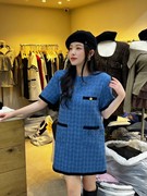 韩国东大门小香风短袖连衣裙，23冬季气质圆领，宽松中长款裙子