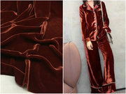 砖红色真丝丝绒面料高定天鹅绒重磅桑蚕丝布料，连衣裙旗袍时装料