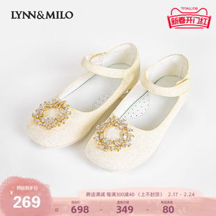 LYNNMILO琳麦罗童鞋女童2024水晶鞋甜美洋气钻石花环水晶跟礼服鞋