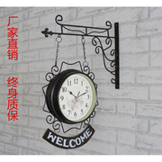 双面挂钟客厅钟表欧式铁艺静音，吊钟美式时钟，现代简约创意两面钟