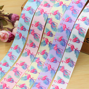 25mm火烈鸟罗纹带手工diy蝴蝶结，发饰和风系列，发夹材料饰品配件
