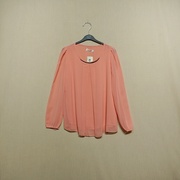 外贸原单甜美日系vintage纯色圆领雪纺衬衫，女长袖小众设计感上衣