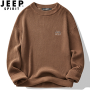jeep吉普秋冬季圆领套头毛衣男士针织衫，潮流宽松休闲毛线衣(毛线衣)打底衫