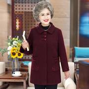 2023中老年女装秋冬季中式雪貂绒毛呢外套奶奶装红色呢子大衣
