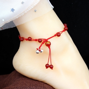 十二生肖红玛瑙脚链，女2024红绳铃铛夏本命年不掉色可调节