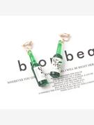 韩国烧酒瓶啤酒瓶绿色玻璃瓶，无痛耳夹耳环，搞怪个性夸张小众耳坠