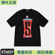 海外Stussy斯图西24手绘S喷漆罐印花短袖圆领男女情侣T恤