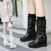 秋冬季内增高靴子女靴高跟坡跟中筒靴马丁靴厚底韩版白色