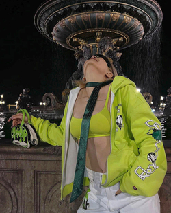 ()自主克罗mattyboy涂鸦荧光果绿色拉链，连帽衫卫衣外套男女