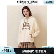 teenieweenie小熊春装季连帽慵懒风美式复古白色卫衣宽松上衣女士