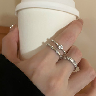 素圈锆石金属戒指套装女轻奢小众设计高级感食指戒简约冷淡风指环