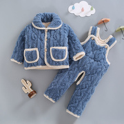 加绒睡衣儿童宝宝冬装棉，加厚款2-3岁三层，夹棉套装婴儿棉衣家居服