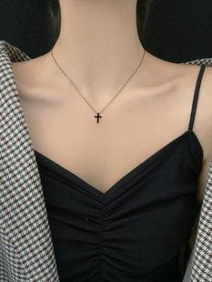 可调节暗黑时尚简约十字架吊坠S925纯银项链锁骨链颈链女