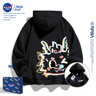 NASA黑色卫衣男童2024春秋季儿童装中大童洋气连帽定制班服潮