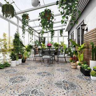 室外别墅花园防滑地砖，鹅卵石瓷砖600x600户外庭院，阳台院子地板砖