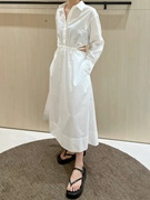 原 C&S女装设计款腰间镂空缩褶长袖白色连衣裙秋装