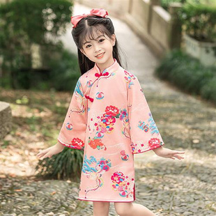 女童旗袍长袖春秋款，改良唐装儿童中国风，洋气汉服小女孩宝宝连衣裙