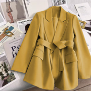 高货西装外套女黄色系带2024春秋韩版修身显瘦气质时尚小