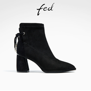 fed高跟短靴冬季靴子尖头时装靴，后绑带瘦瘦靴女款r1128-zf531