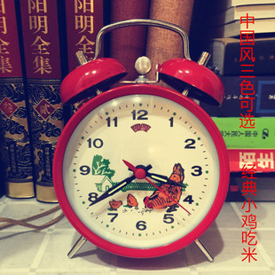 中国风小鸡啄米经典复古怀旧卧室大音量学生家用发条打铃机械闹钟