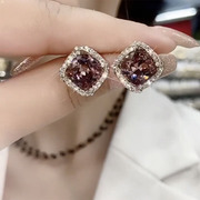 紫色水晶耳钉女小众设计高级感方块耳环2023年潮轻奢气质耳饰