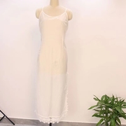 旗袍打底衬裙吊带内搭舒适透气纯色，中长款白色修身显瘦真丝棉裙子
