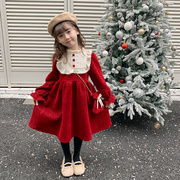 女童连衣裙新年2024冬装过年女孩公主裙秋冬款儿童冬季红裙子