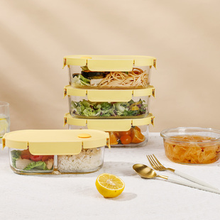 玻璃饭盒微波炉加热专用碗上班族，带饭餐盒套装，分隔型保温便当盒女
