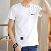 短袖士夏季t恤圆领，印花韩版潮流，修身半袖上衣白色打底体恤服装