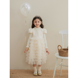 sonnykids女童气质羊毛，网纱蛋糕裙，冬季新年生日礼服公主裙