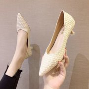 气质高跟鞋女2024春季韩版尖头浅口单鞋女式细跟中跟时装女鞋