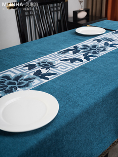 新中式餐桌桌布桌垫酒店家用中国风长方形椭圆形棉麻布艺盖布定制