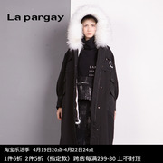 lapargay纳帕佳2023秋冬女式黑色，中长款连帽保暖羽绒服棉服