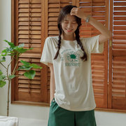 时尚起义韩国甜美优雅太阳花法语字母宽松短袖T恤jo23071208
