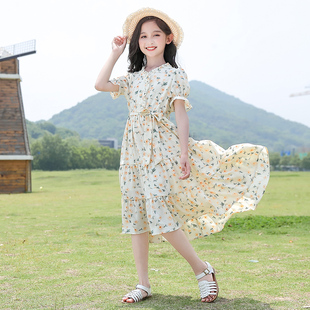 韩版童装女童雪纺裙子，夏装2024中大童洋气儿童夏季女孩连衣裙
