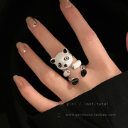 童趣可爱熊猫戒指女生，2024年独特设计感小狐狸，食指戒开口指环