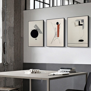 现代客厅装饰画书房几何抽象三联油画餐厅卧室挂画无框画李西茨基