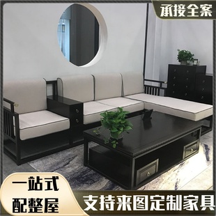 新中式沙发别墅实木转角沙发小户型客厅禅意沙发会所贵妃沙发家具
