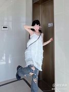 韩版蕾丝花边拼接白色，吊带连衣裙夏季设计感小众镂空叠穿罩衫