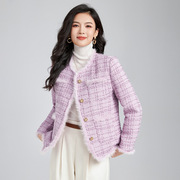 HONB红贝缇冬季90%白鹅绒重工设计水貂毛亮丝编织粗花呢小香外套